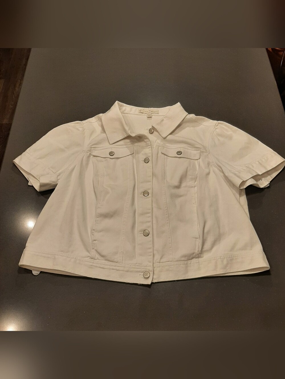 Cato White Denim Cropped Jacket Puff Sleeve Stretch Plus 22/24W